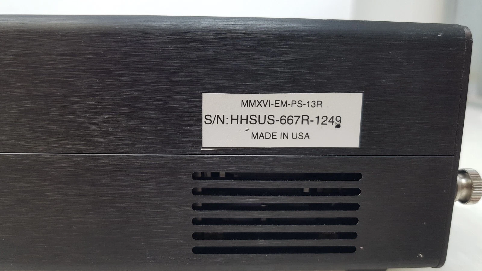 Label: MMXVI-EM-PS-13R, S/N HHSUS-667R-1249, Made in USA