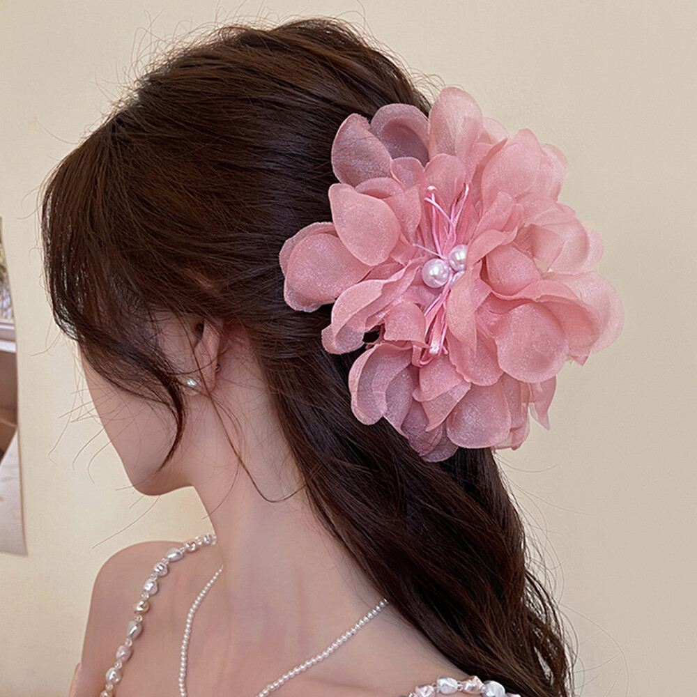 Pinza Para El Pelo Con Perlas Y Flores De Gasa Pinzas Para El Pelo ”