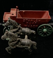 Antique "Stanley Dump Wagon" Cast Iron Metal Horse Drawn Cart Toy Parts READ
