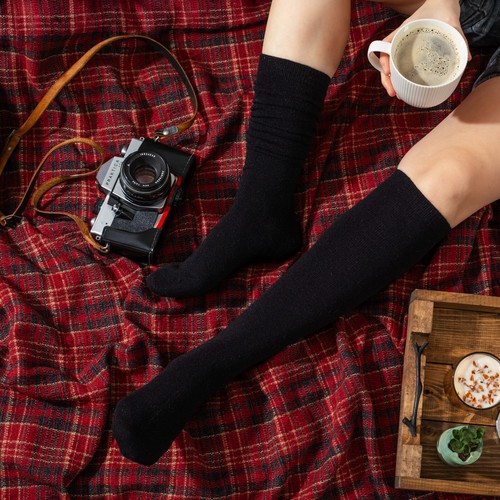 Calcetines hasta la rodilla con lana de alpaca, hombre mujer 3 pares, punto fino térmico cálido calcetín largo - Imagen 17 de 50