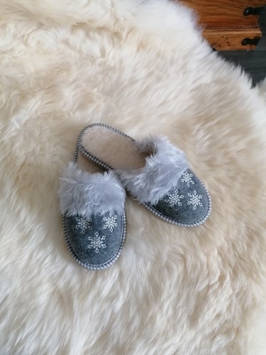 Felt Slip On Mules Slippers Sheep Wool Insole Warm Women's Slippers - Picture 8 of 8