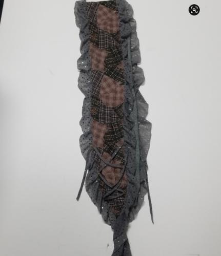 fashque grey patchwork fringe glamour winter scarf fringe sparkle boho cottage - Picture 12 of 12