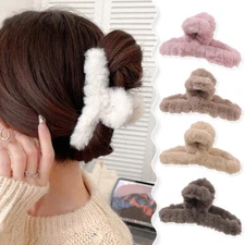 14cm Large Big Fluffy Faux Fuzzy Hair Claw Clip Women Clamp Section Strong Clips