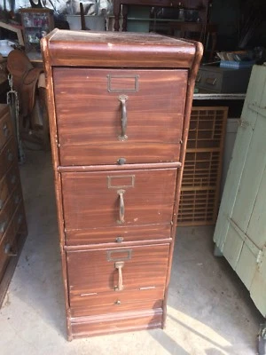 Solid Oak Antique Three Drawers With Drop Down Fronts Filing
