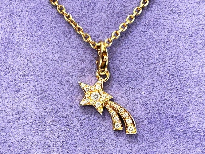 Chanel 18K Yellow Gold Comete Star Diamond Charm Pendant Necklace 0.22 CTW