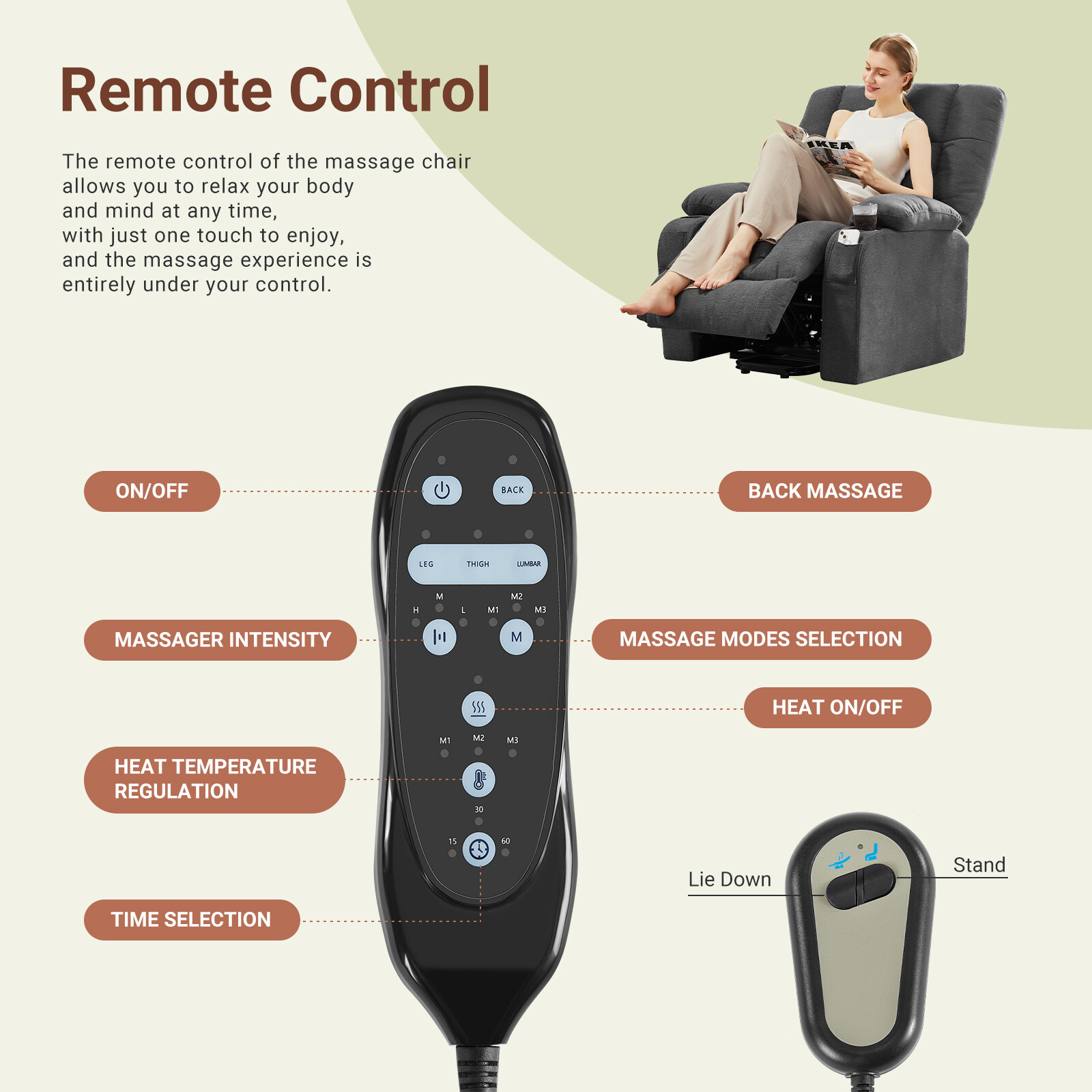 Reclining Massage Chair with Adjustable Electric Power Lift Chair/Remote Control
