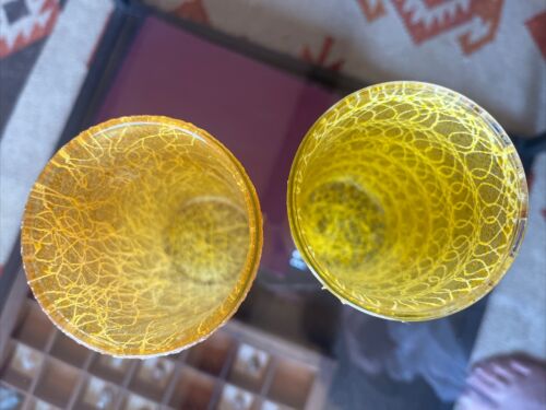 VTG Spaghetti String Highball Glasses Tumblers MCM Yellow Set Of 2 - Picture 2 of 4