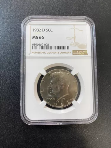 1982 D KENNEDY HALF DOLLAR NGC MS-66 - UNCIRCULATED - CLAD - CERTIFIED SLAB -50C