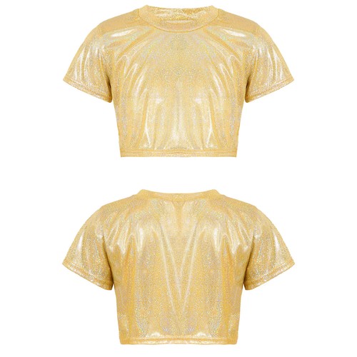 Unisex Kids Top Party Dancewear Ballet T-shirt Performance Streetwear Metallic - Picture 25 of 85