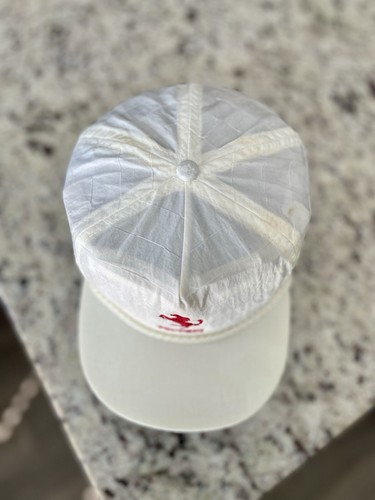 Vintage 80’s Ferrari White Satin Checkered Rope Leather Strap Hat F40 348 - Picture 3 of 10