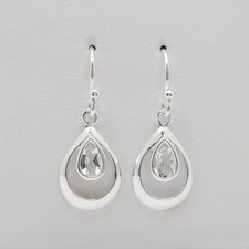 Double Teardrop w/ CZ Center Dangle Earrings .925 Sterling Silver - BS179