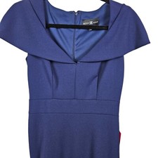 Betsy Adam Blue Cap Sleeve Full Length Gown Dress Slit Size 6 NWT New