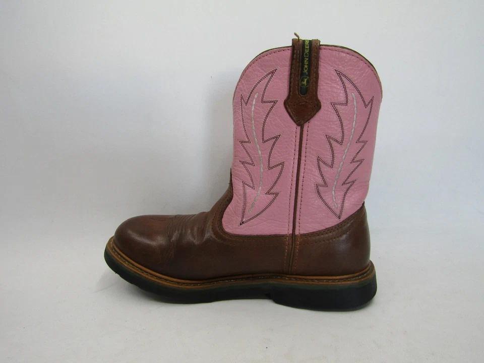 John Deere Youth Size 5.5  M Pink Brown Leather Cowboy Western Boots - Image 2 of 4