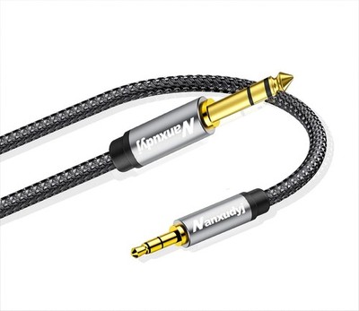High Fidelity 1ft 6.35mm Male to 3.5mm Male Cable   Durable Nylon Braided Design