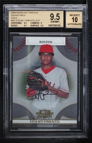2008 Donruss Threads Gold Signatures Stolmy Pimentel BGS 9.5 GEM MINT Auto 0l2 - Afbeelding 1 van 3