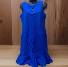Blue Sleeveless Shift Cruise Dress 10 Fitted Flare Soft Keyhole Neck Gold Zipper