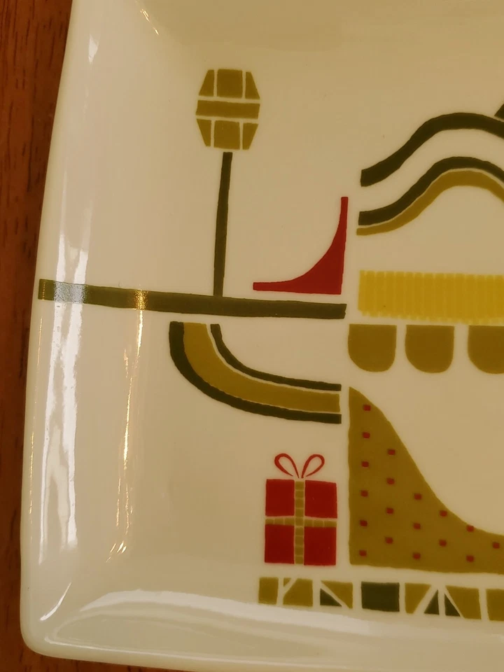 Crate & Barrel  Holiday Signed Julia Rothman Yule Town Square Tray 10" X 6-3/4" - Image 2 of 4