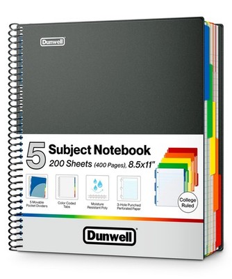 5-Subject Notebook, College Ruled, Colorful Movable Pocket Dividers with Tabs...