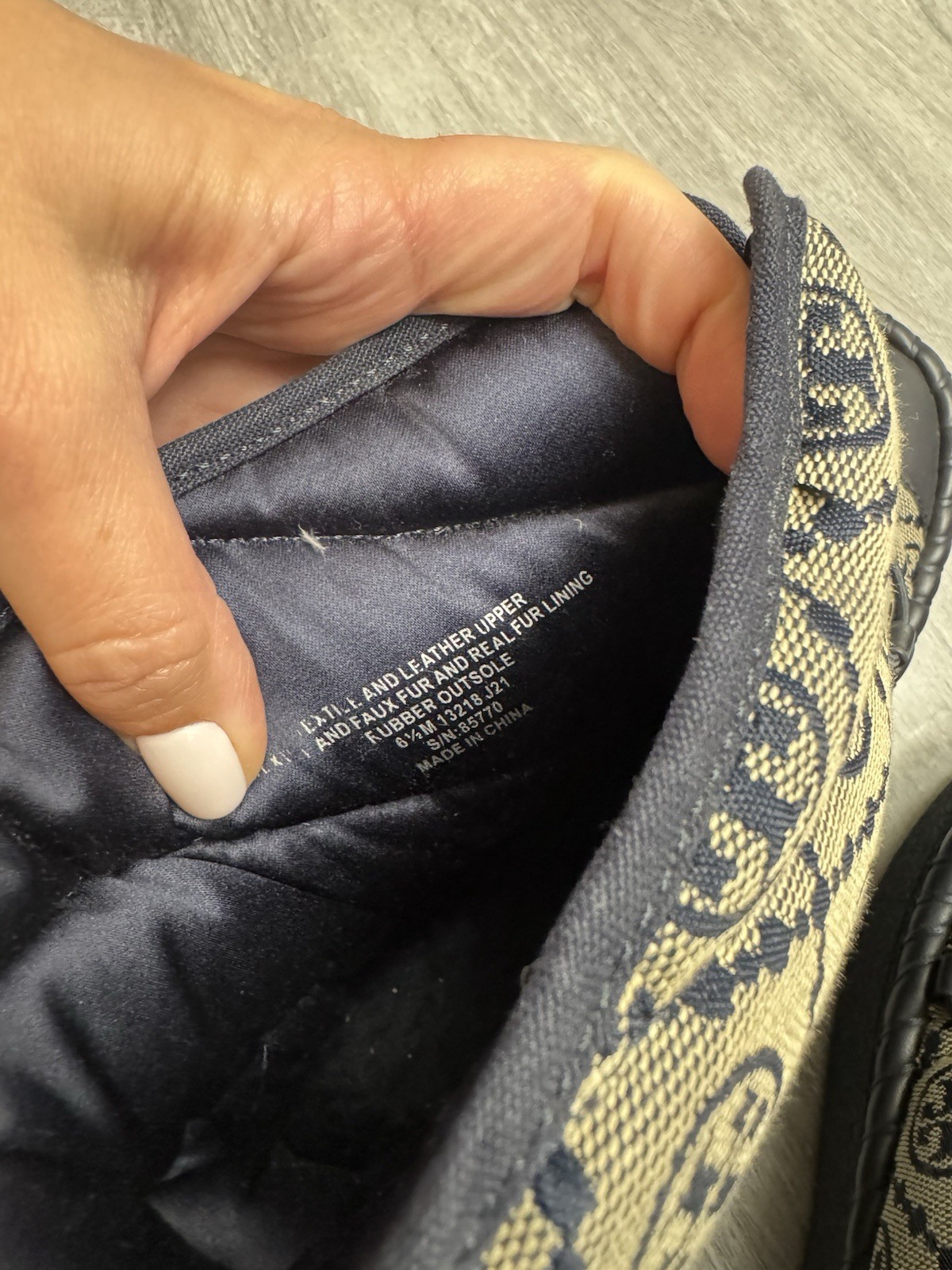 Tory Burch T Monogram Navy Canvas & Leather Sleeping Bag Boot-Size 6.5 -Sold Out image 2