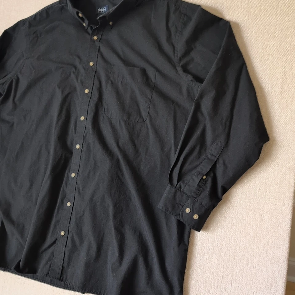 Harbor Bay HB Mens Shirt 3XLT Black Solid Long Sleeve Button Down Casual - Image 4 of 4