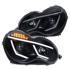 For Mercedes Benz W203 C Class Replacement Glossy Black LED DRL Projector Headli