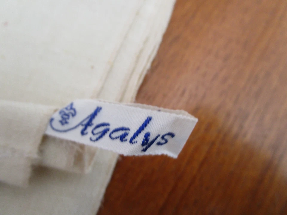 2 Torchons en toile métis lin "Fleur bleue" écrue / rayures rouges  Agalys N°2 - Photo 4/4