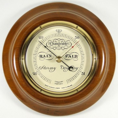 SHORT & MASON Vintage Mahagoni Gehäuse Aneroid Barometer 5 Zoll Zifferblatt datiert 1956