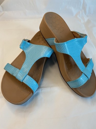 Vionic Ellie Größe 11 Weite blaue Damen-Sandalen bequeme Pantoletten Plateau T-Riemen
