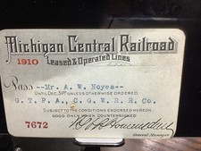 1910 Michigan Central Railroad Pass To GPTA Of Chicago Great Western RR Co.