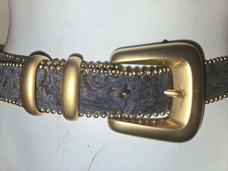 Vintage Suede Paisley Belt with Gold Buckle and Studded Details By B.B. Simon. - Image 2 of 4