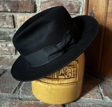 Vintage 1960's Black Dobbs Golden Coach Whippet Type Fedora Hat Sz 7 3/8 MINT!