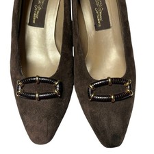 Brown Suede Sesto Meucci Buckle Pumps Women's Heels Size 7M Italy Vintage