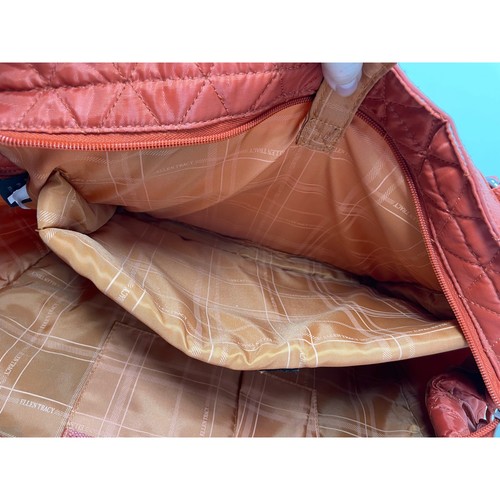 Ellen Tracy Orange Quilted Weekender Bag Tote Travel Duffle Pockets Large FLAW - Picture 8 of 11