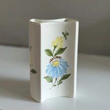 Vintage Mid-Century Modern Blue & Yellow Floral Vase FTD Hand Made in Portugal