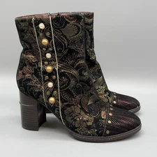 Socofy Size 6 Stitching Splicing Zipper Retro Ankle Boots with Chunky Heels 37