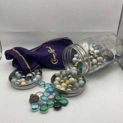 Vintage Marble Lot w/ Shooters   Mixed Colors & Sizes + Crown Royal Bag