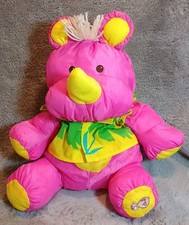 Vtg Fisher Price PUFFALUMP 1987 Wild Things Pink Rhino Tropical Shirt 80s Plush