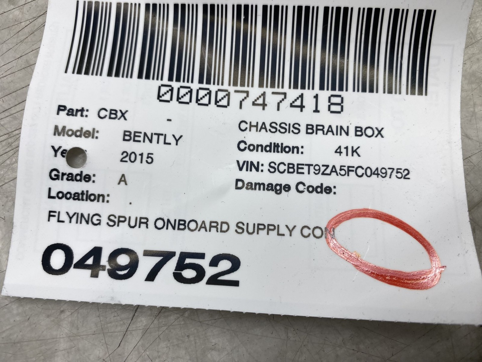 2013-2018 BENTLEY FLYING SPUR OEM ONBOARD SUPPLY CONTROL MODULE UNIT 3D0937049Q