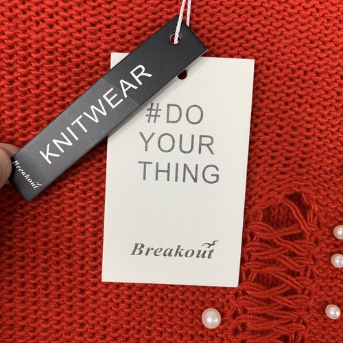 Breakout Knitwear Sweater NWT Women M Red Factory Destroyed Pearl Embellished - Picture 6 of 12
