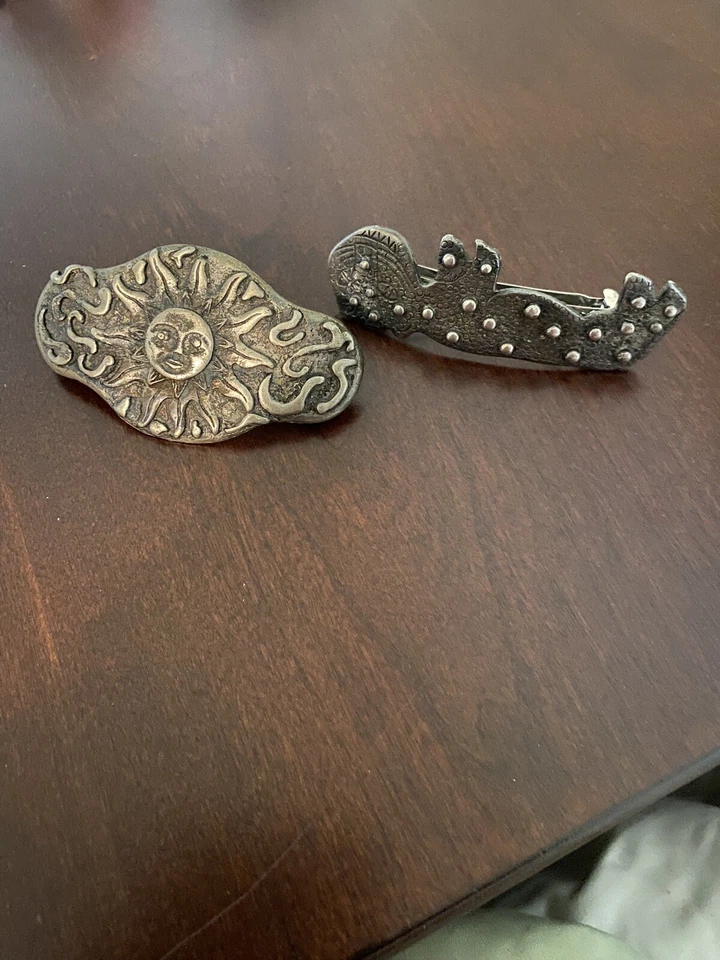 2 Vintage Handmade Hair Clip Sun/animal Silver Tone Made In France Made Signed - Image 2 of 4