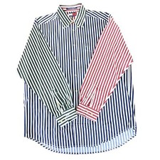 Tommy Hilfiger Mens Vintage Retro 90s Blue Red Green Striped Lion Crown Shirt