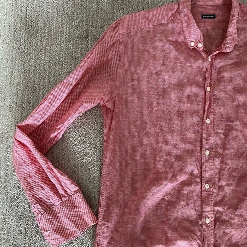 SUITSUPPLY linen Cotton Button Down Shirt Red Gingham 40 15.75 - Picture 3 of 5
