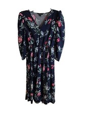 Banana Republic Navy Floral Print Midi Dress Size M Fit and Flare V Neck Boho