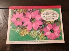 NOS Vintage Brownie Christmas Post Card Booklet of 20 Pink Poinsetta