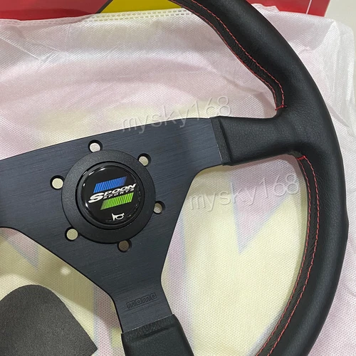 14inch Leather Spoon Sports Car Racing Tuning Sport Steering Wheel Red Stitching - Picture 4 of 5