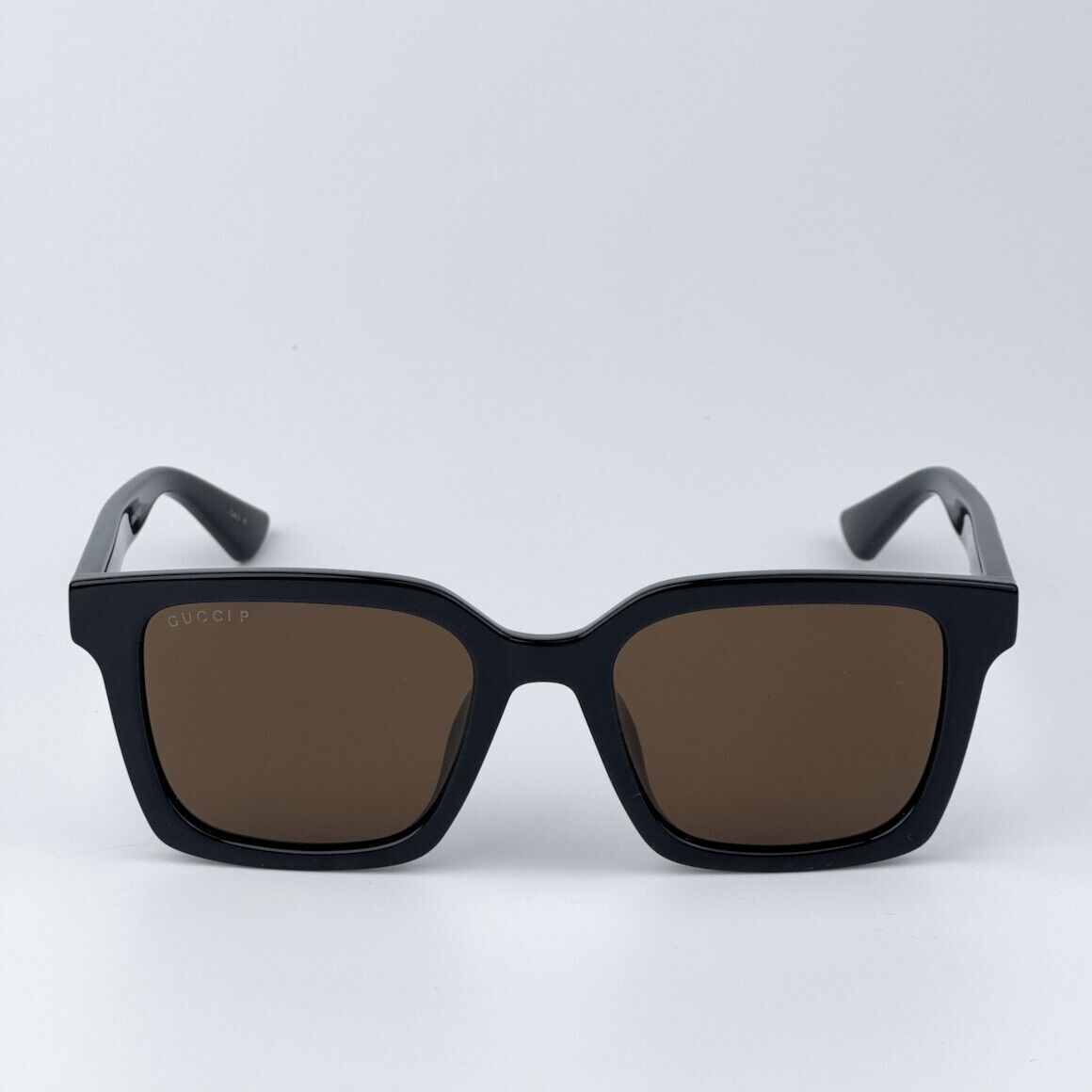 Gucci Men Sunglasses Shiny Black Brown Polarized Square Gucci Men Sunglasses Shiny Black Brown Polarized Square
