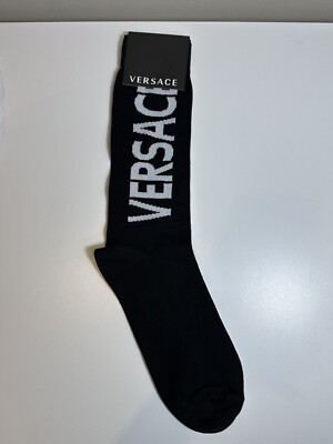 Versace Authentic Logo Black Socks Size M Made in Italy NWT $125