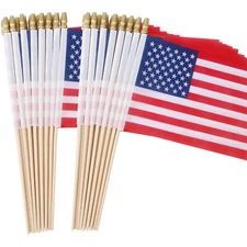 50 Pcs Small American Flags with Wooden Sticks 4x6" Handheld United States Flag 