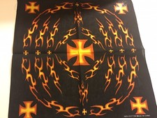 MALTESE CROSS AND TRIBAL FLAMES IN BLACK BACGROUND BANDANA100 COTTON.