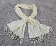 V Fraas Scarf Cashmink Ivory Fringe 66x15.5 Rectangle Lightweight Soft EUC